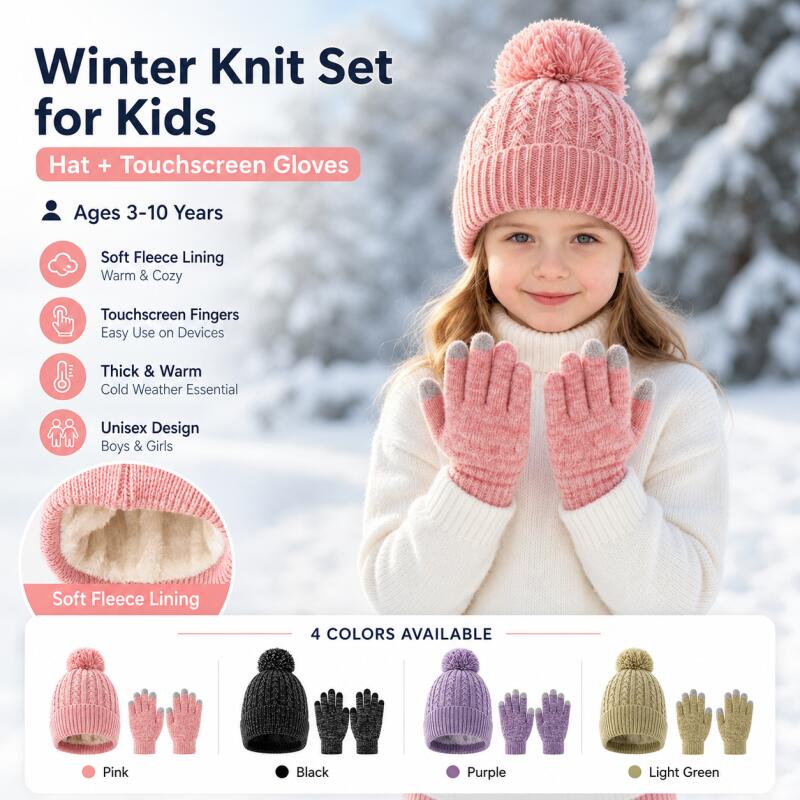 Touch Screen Gloves - Kids Winter Knit Hat Touchscreen Gloves