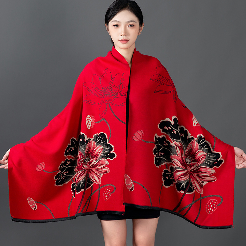 Cashmere Pashmina Wrap - Women Winter Shawl Cashmere Scarf Floral