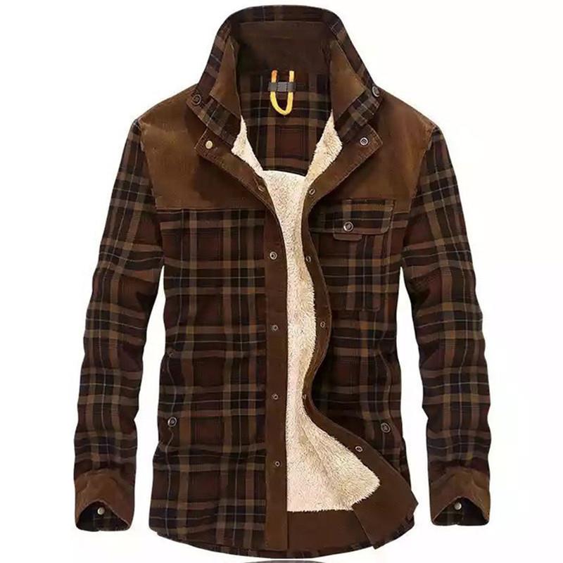Flannel Shirt Lined - Men's Vintage Plaid Shearling Lined Fleece