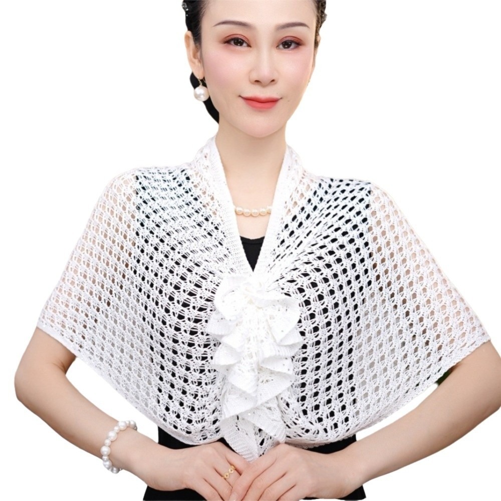 Shawl Wrap Winter - Sparkly Design Hollow Out Cardigan Front