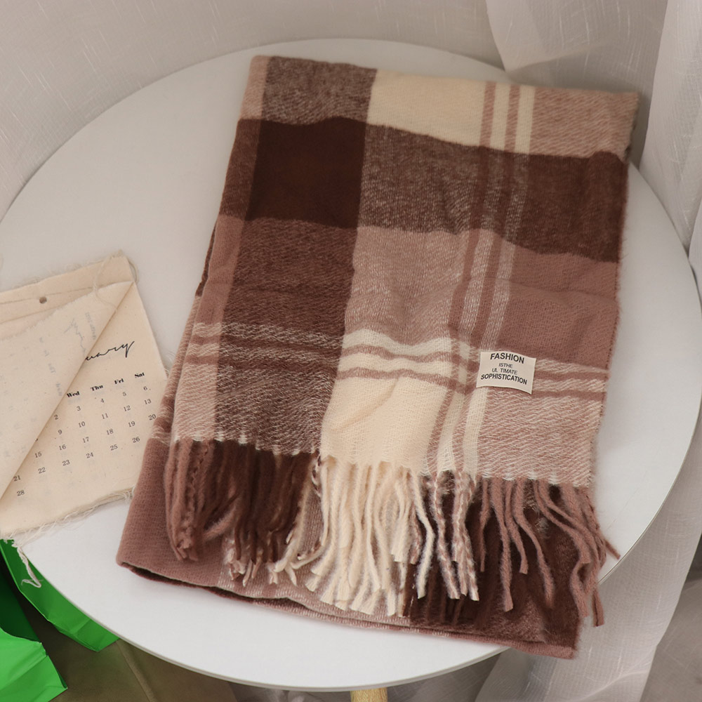Wool Scarf Men - Casual Windproof Plaid Wool Scarf Long
