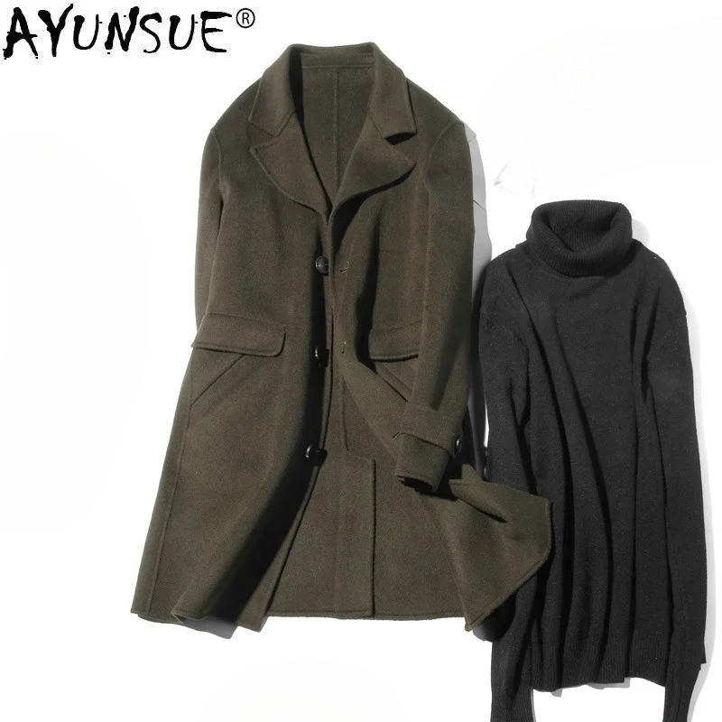 Wool Coat Peacoat - AYUNSUE 100% Wool Coat Men Autumn