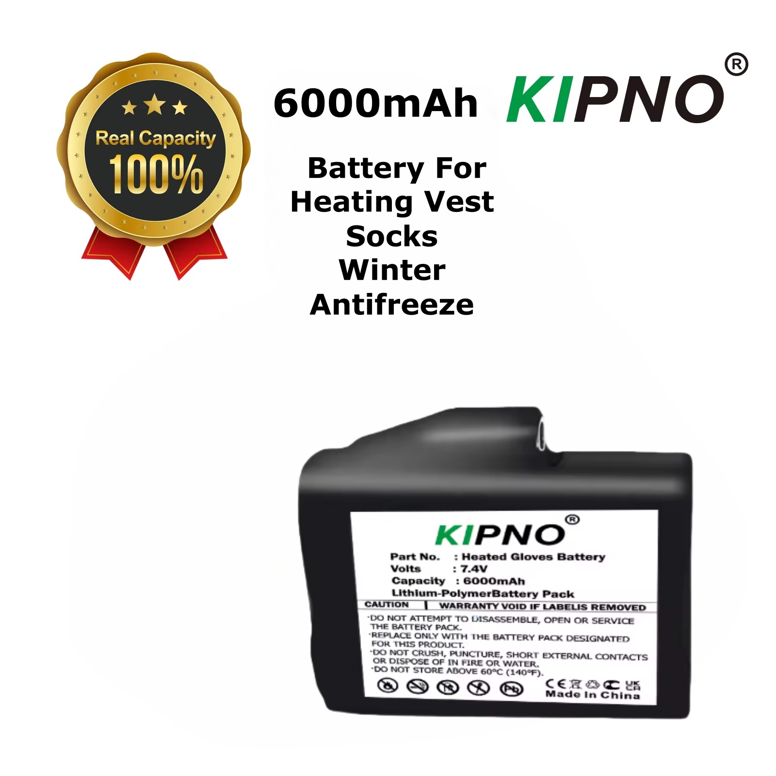 Heated Vest Battery - Heated Gloves Battery 7.4V 6000mah Polymer