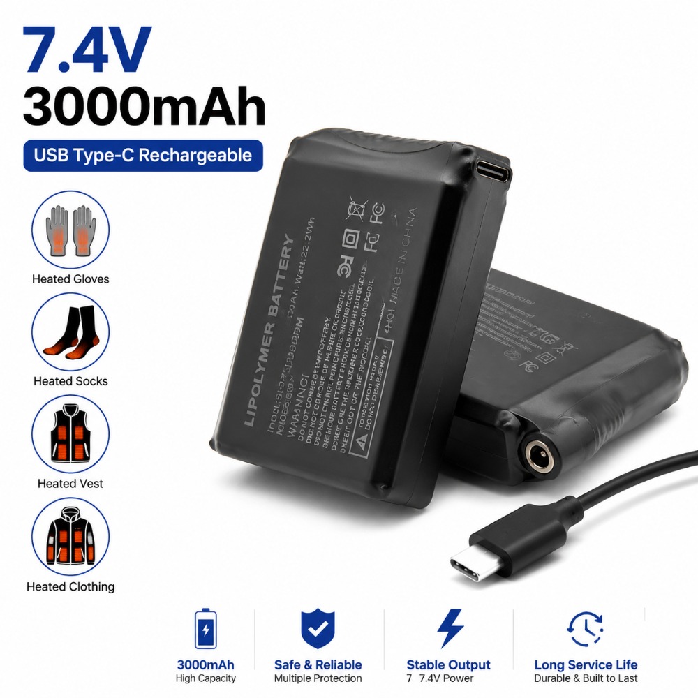 Heated Vest Battery - 7.4V 3000mah Heated Gloves Battery Lithium