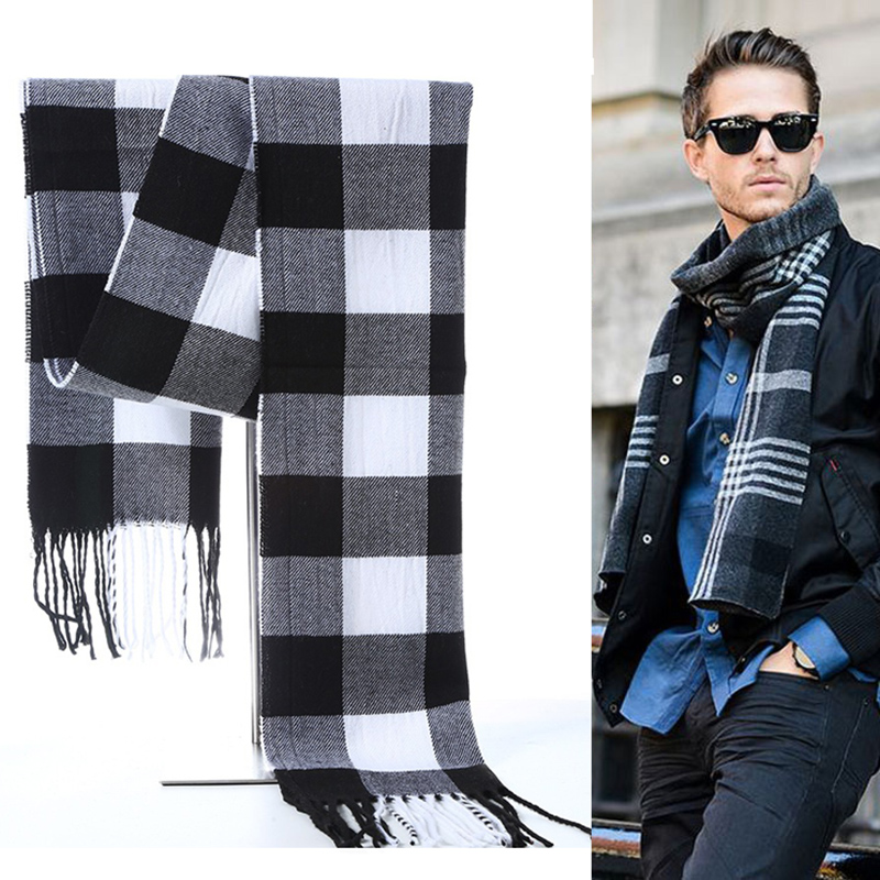Wool Scarf Men - Winter Men Scarf Plaid Stripe Shawl