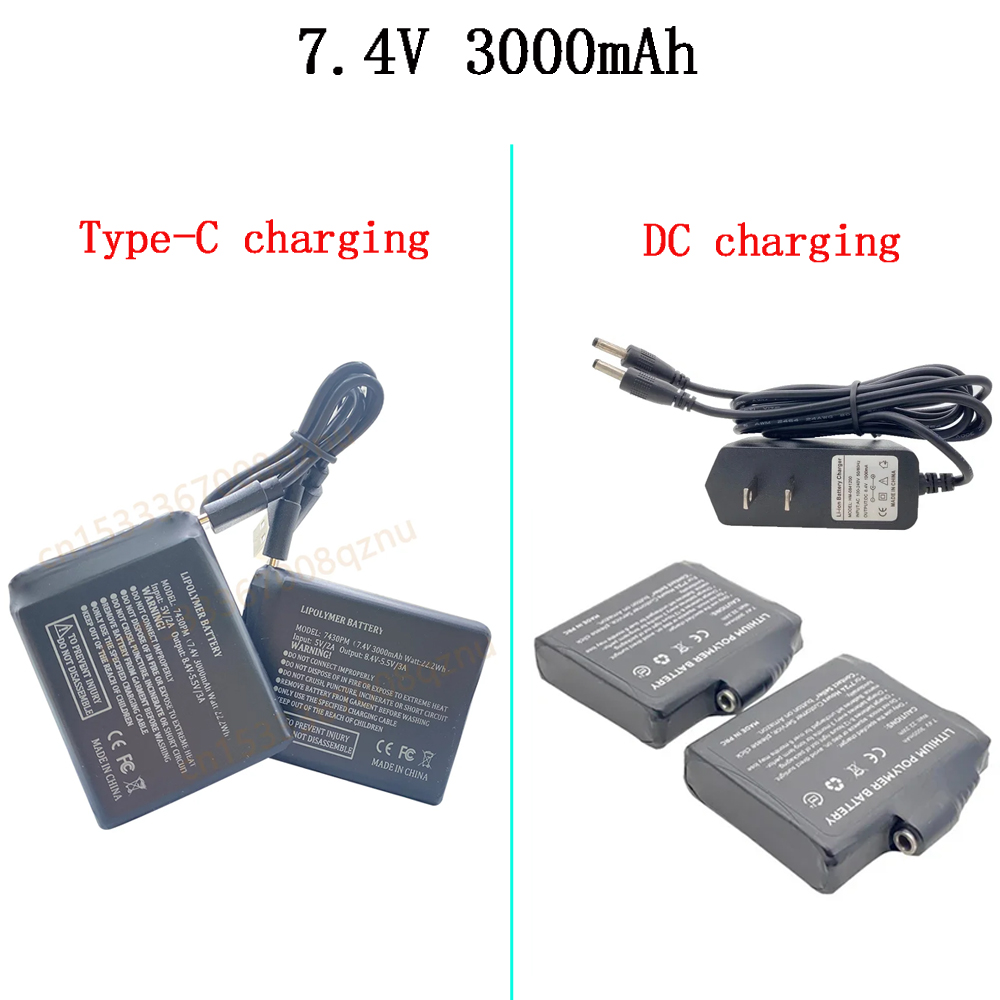 Heated Vest Battery - Heated Gloves Battery 7.4V 3000mah Lithium