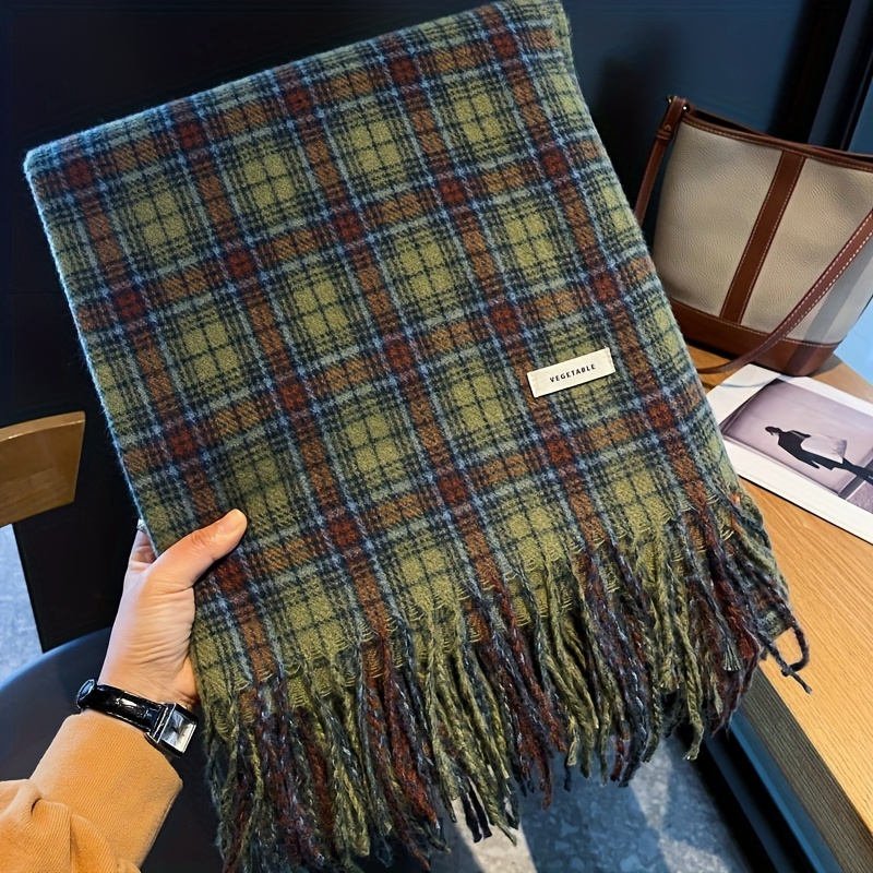Vintage Green Plaid Tassel Sca - Cashmere Pashmina Wrap recension och pris