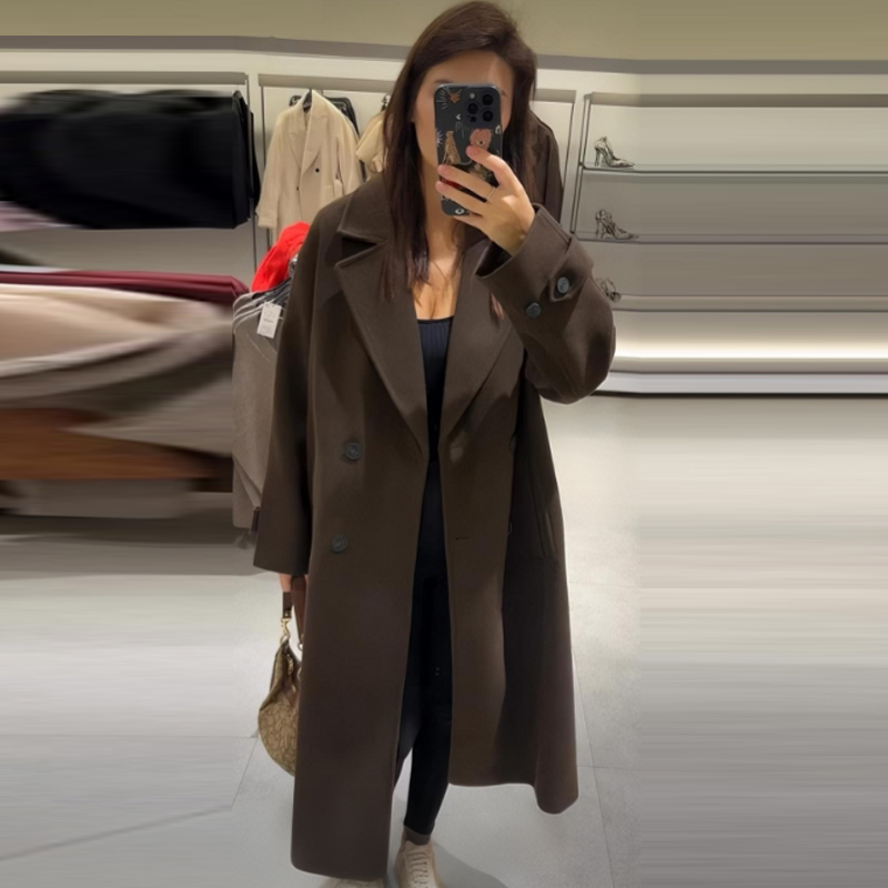 HXAO Women's Coat Brown Tweed  - Wool Coat Peacoat recension och pris