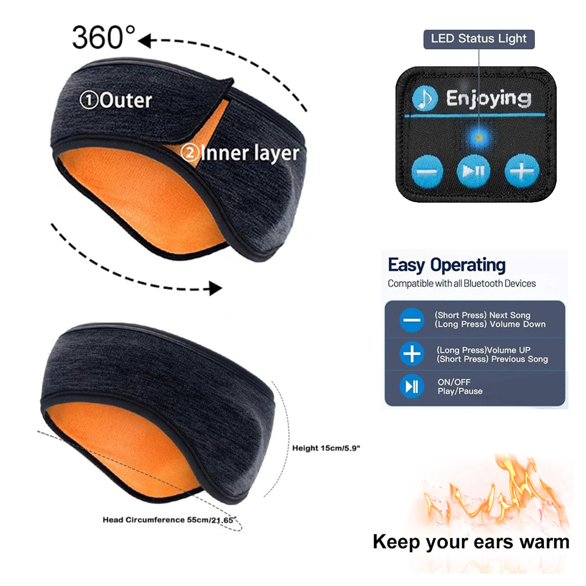 Wireless Bluetooth Headphones  - Winter Headband Fleece recension och pris