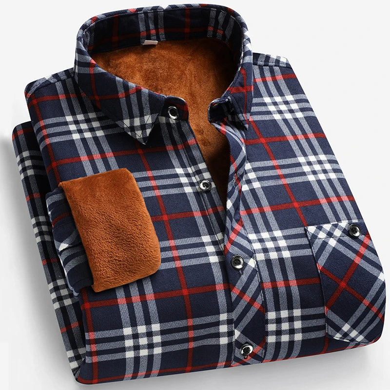Autumn and Winter Men's Fleece - Flannel Shirt Lined recension och pris