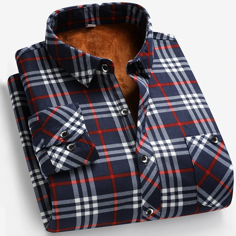 Autumn and Winter Men's Fleece - Flannel Shirt Lined recension och pris