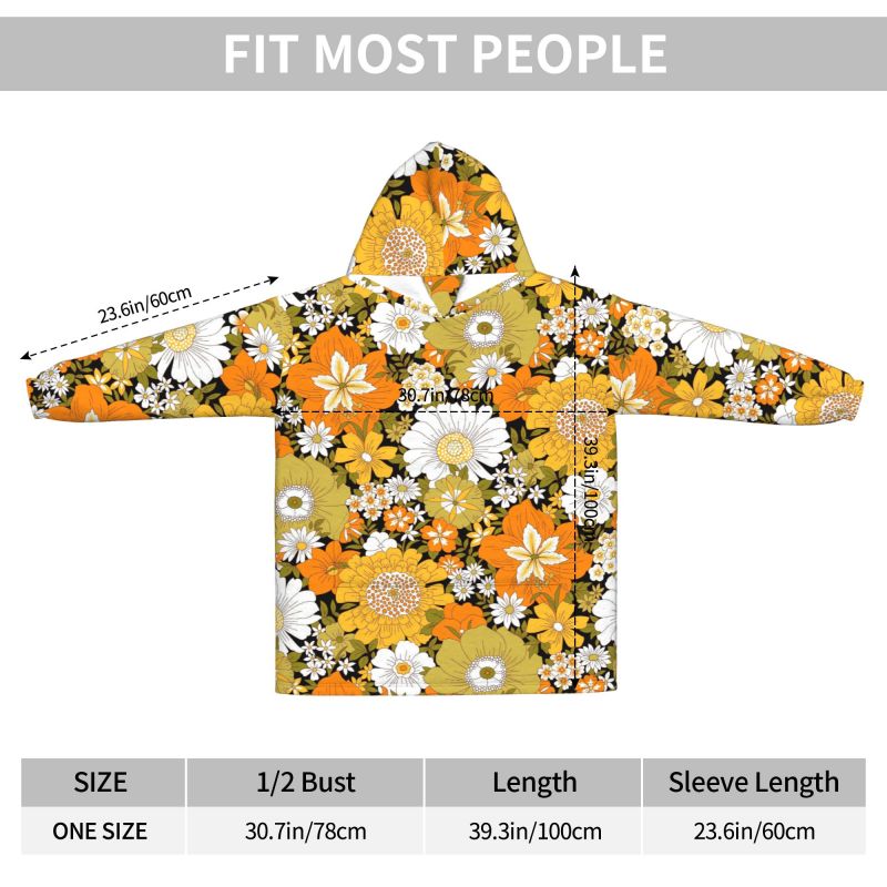 Hippie Flower Floral Retro Bla - Sherpa Hoodie Fleece recension och pris