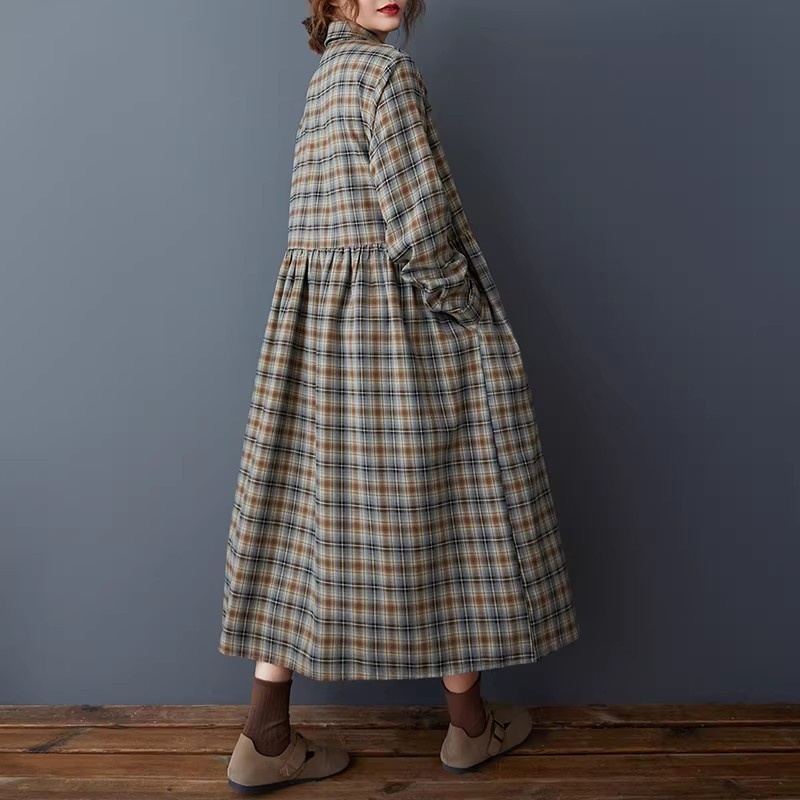 Korean Loose Retro Plaid Shirt - Flannel Shirt Lined recension och pris