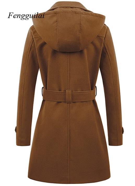 Women's Black Hooded Double Br - Wool Coat Peacoat recension och pris