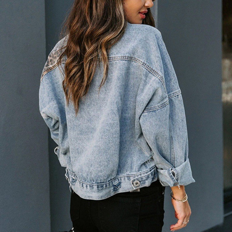 Leopard Stitching Denim Jacket - Down Jacket Packable recension och pris